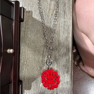 Striking Red and Silver Chrysanthemum Necklace